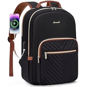 LOVEVOOK Mochila para laptop para mujer, Negro Marrón, 17,3 pulg., Tradicional, moderno