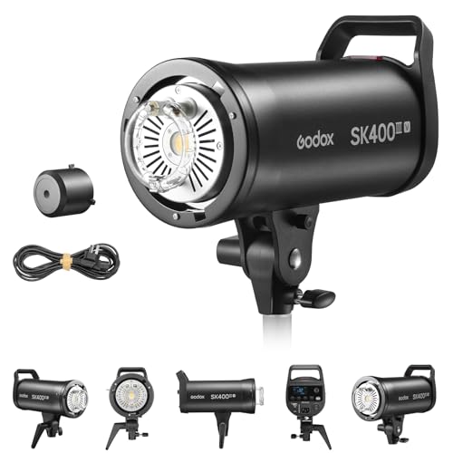 GODOX SK400IIIV (2026 Upgrade) Studio Strobe Light 400Ws GN65 0.1-1.5s Recycle Time Bowens Mount LED Modeling Lamp 2.4G Wireless Flash for Studio Product Photography Portraits Wedding Shoots