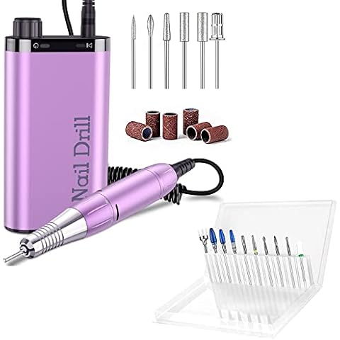 Huhubol Professional Nail Drill Machine Electric Nail File Efile Nail Tools for Acrylic Nails Purple & Nail Drill Bits Set (10PCS) Cover