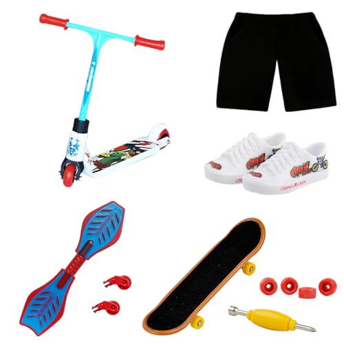 DIFLAX Mini Jeu de Jouets pour Doigts Ensemble de Trottinette Skateboard Embouts et Mini Accessoires pour l'entraînement avec Outils Réparation et Vêtements...