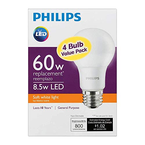 Philips New 60-Watt Equivalent A19 LED Light Bulb Soft White - 2700K –