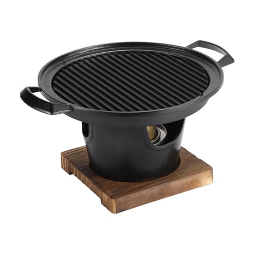 Mini barbecue de table portable d'intérieur portable sans fumée avec cadre en bois en alliage d'aluminium et charbon de bois, sans fumée, convient pour le camping, la maison, le barbecue