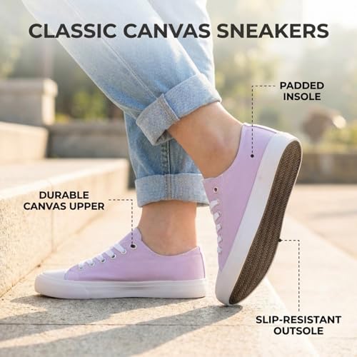 Image of Canvas Shoes for Women, Women's Fashion Sneakers | Casual Low Top, Lace Up, Rubber Sole, Canvas Upper, Cushioned Insole