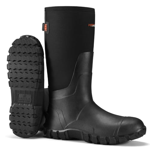HISEA Upgraded Rain Boots for Men, Waterproof Insulated Rubber Neoprene Boots with Steel Shank, Durable Anti-Slip Outdoor Work Boots for Hunting Gardening Farming Fishing Mud Working, Adjustable Calf,
