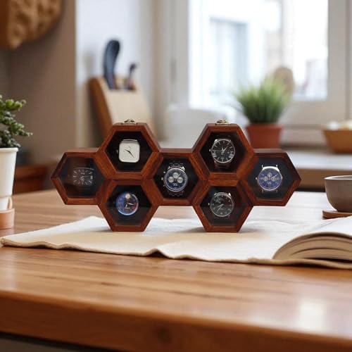 Image of Vintage Wooden Watch Box for Men, Timepiece Display Case, Honeycomb Watch Storage & Organizer, Jewlery Box for Women, Anniversary Gift For Husband (7 Compartments (Other Design))