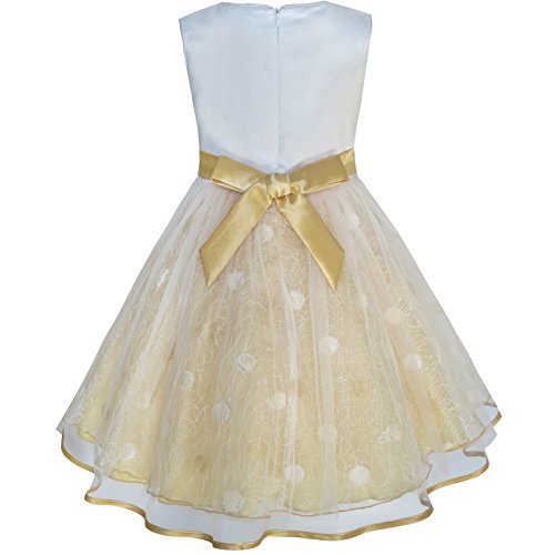 Image of Sunny Fashion Girls Dress Shinning Sequins Beige Tulle Layers Wedding Pageant