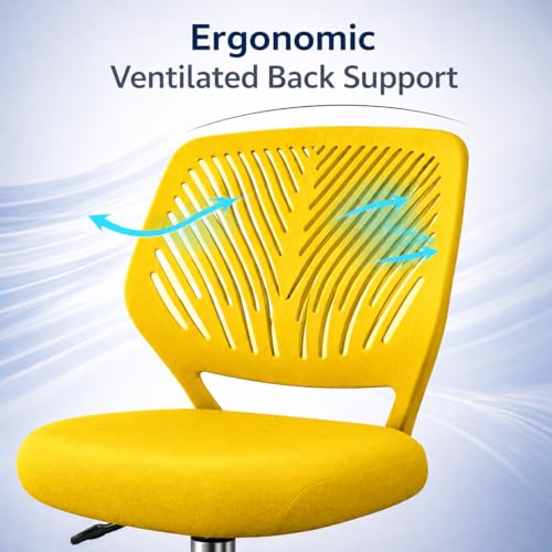 Image of Modern Ergonomic Office Chair, Yellow, Adjustable Height, Chrome Base, Mesh Back Design, Rolling Wheels, Task Seating