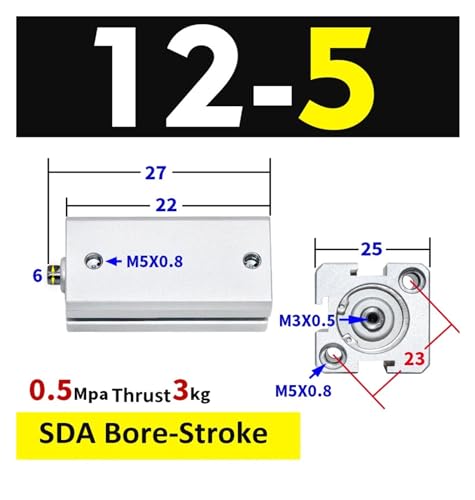 Cilindro neumático compacto cuadrado SDA12 de doble efecto y rosca interna 3