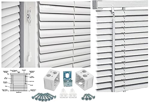 Optimal Products PVC Window Venetian Blinds Strong Trimmable Easy Fit Child Safe Home Office Blind Black Cream White Silver Teak And Natural (White, 180 x 213 cm)