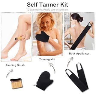 3 in 1 Self Tanning Mitts Self Tanner Mitt Applicator Kit - Tanning Glove for Self Tan Mitt, Tanning Brush for Self Tan Back Tanning Applicator Kabuki Body Brush Self Tanner Back