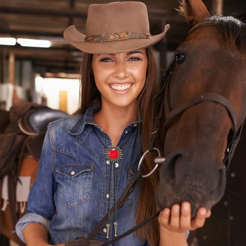 Image of Bolo Tie for Men Women Cowboy Turquoise Celtic Natural Tiger Eye Stone Longhorn Bull Western Leather Bolo Necktie