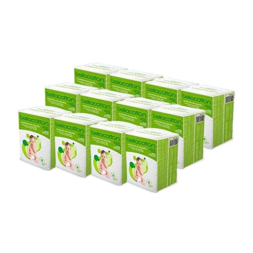 Bellacotton Quadrado de algodão seco grande Baby 9 x 10 cm, branco, 50 unidades (pacote com 12)