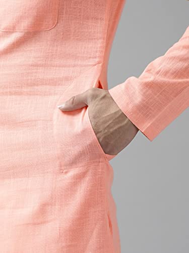 Image of See Designs Men Full Sleeve Cotton Solid Straight Slub Effect Kurta