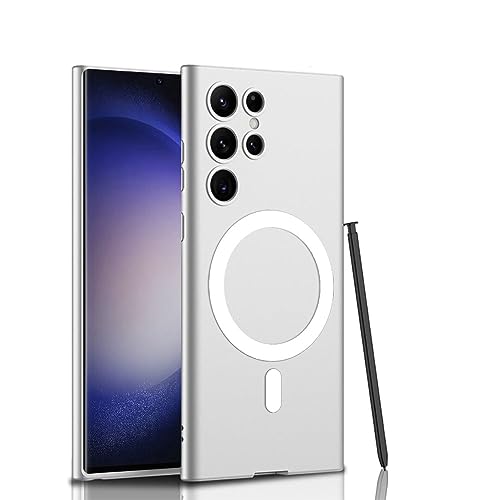 Samsung Galaxy S23 Ultra ile Uyumlu Kılıfı Kamera Lens Korumalı M-Safe Şarj Özellikli Sert Silikon İnce Kapak Kıpta Gümüş