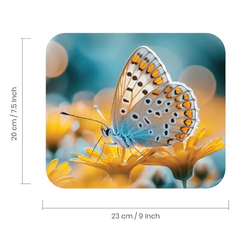 Image of Premium Non-Slip Mouse Pad | Smooth Surface for Optical & Laser Mice | Anti-Skid Rubber Base | Office, Home & Gaming | Square Nature Butterfly Garden Design