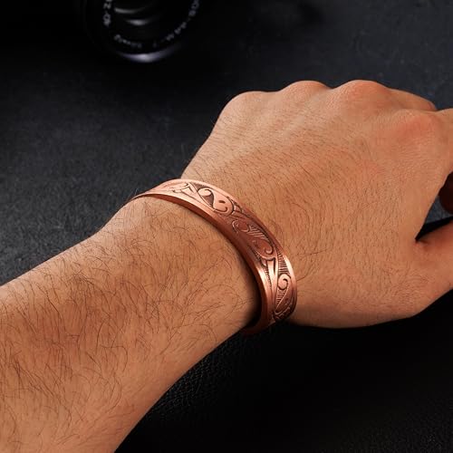 DEMMEX 3mm Thick Engraved Copper Bracelet for Men & Women – 100% Pure, Solid, Uncoated, Heavy-Gauge Turkish Copper Cuff, Non-Magnetic – 1/8" Copper Thickness, Thickest of Its Kind, Handmade3