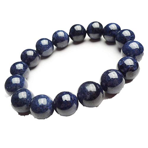 Bracelet saphir bleu naturel 12mm homme femme : perles rondes véritables
