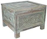Dimensions : 40 x 54 x 48 cm, magnifique coffre en bois finement décoré, fabriqué à partir d'éléments reconditionnés de palais indiens