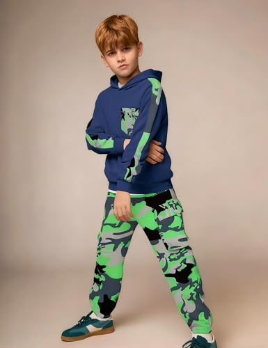 Image of mksodopy Boys Clothes Long Sleeve Hoodie and camouflage cargo pants Boy Outfits for 6-16 Years