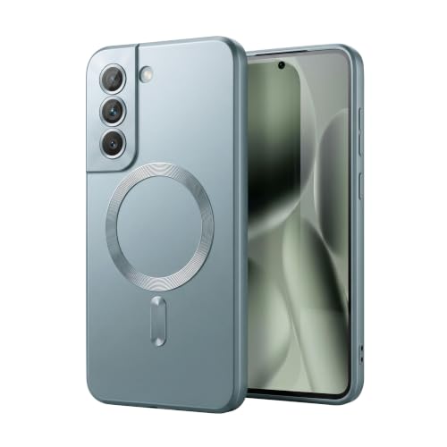 Image of amazon basics Premium Mag-Safe Case for Samsung Galaxy S22 Plus | Shockproof & Anti-Scratch Cover | Soft Silicone with Wireless Charging | Camera Lens Guard - Blue