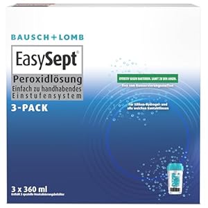 Bausch + Lomb EasySept Peroxidlösung - Kontaktlinsendesinfektions-... für weiche Kontaktlinsen, Einstufen-Peroxidsystem mit Behälter, 3er Pack, 3 x 360 ml