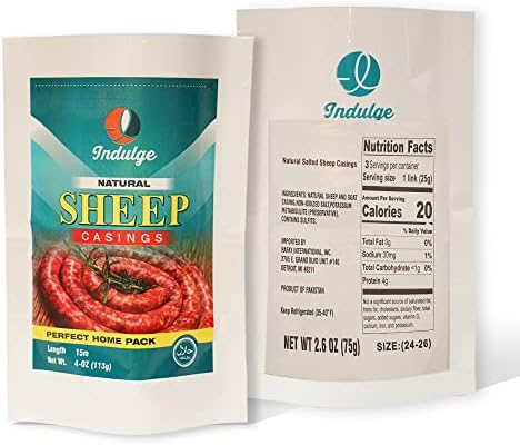 Natural Halal Sheep Sausage Casing Links for Hot Dogs, Merguez, Sujouk, Makanek, Italian sausage, 50 feet hank 24-26
