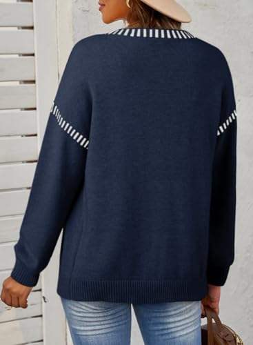 Dokotoo Womens Oversized Cardigan Sweaters Casual Coats Long Sleeve Button Front Stripes Trim Fall Outfits2