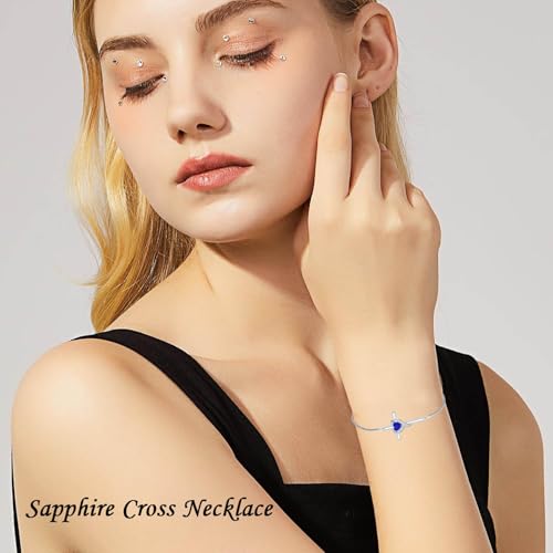 TOUPOP Birthstone Cross Bracelet for Women 925 Sterling Silver Cross Heart Bracelet Fine Jewelry Birthday Christmas Gifts for Her Girlfriend2