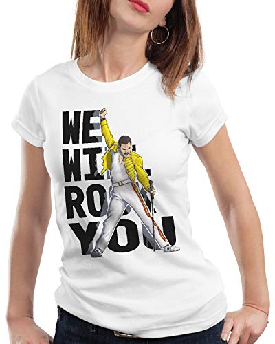 style3 Rock You Camiseta para Mujer T-Shirt Freddie Live Festival You, Color:Blanco, Talla: