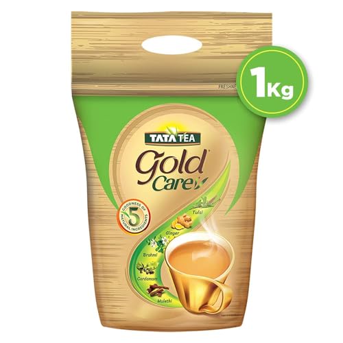 Image of Tata Tea Gold Care 1kg, Rich in Taste, Goodness of Elaichi, Ginger, Tulsi, Brahmi & Mulethi, Black Tea, Loose Leaves (Pack of 2)