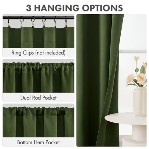Image of MIULEE Short Blackout Kitchen Curtains 36-Inch Length Olive Green 4-Pack | Light Blocking, Cafe Curtains, Room Darkening Thermal Insulation, Privacy Protection, Half-Tier Curtains for Small Windows