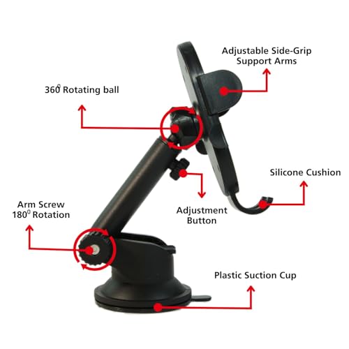 Image of Universal Car Mount - Strong Suction, Double Lock, 360 Rotation, Quick Release, Telescopic Arm, Windshield & Dashboard Compatible for All Mobile Phones. (MXK-655)