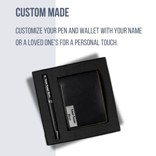 Image of Customised Gift Set, Pen and Wallet with Name Engraving, Corporate and Personal Gift (Black)
