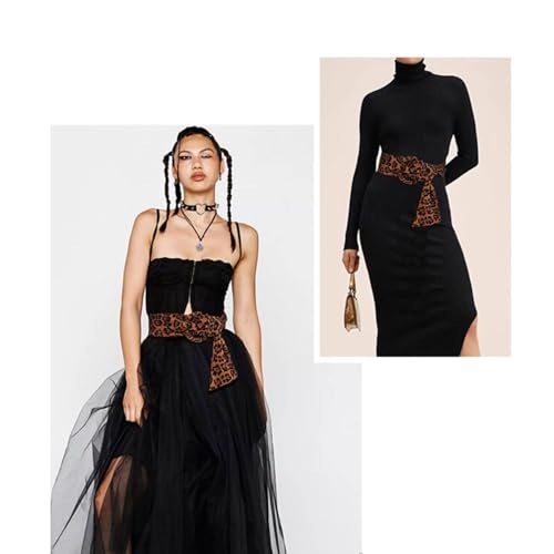 Leopard Wide Waist Belt Self Tied Wrap Around Obi Boho Dress Belt Sash Waistband with Buckle3