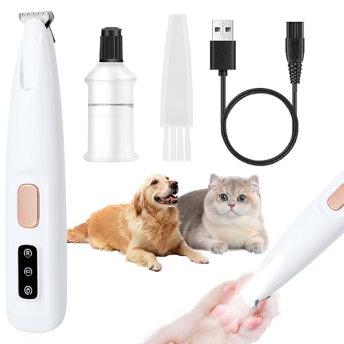 Dog Paw Trimmer,Saffory Paw Trimmer for Dogs,Electric Dog Trimmer for Paws,Pet Paws Trimmer with Led Light, Rechargeable Low Noise Pet Trimmer Hair Clipper (White)