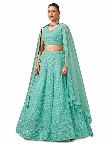 Image of Zeel Clothing Women's Sequins Thread Embroidered Georgette Lehenga Choli With Dupatta (5124-Women-Lehenga-Choli-New; Free size)