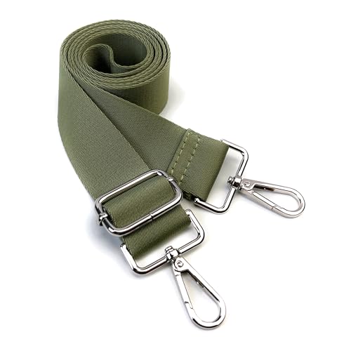 Image of Sage Green Purse Strap with Silver Hardware 1-1 /2 Inch Wide Solid Color Replacement Crossbody Guitar Style Shoulder Strap for Handbags Totes