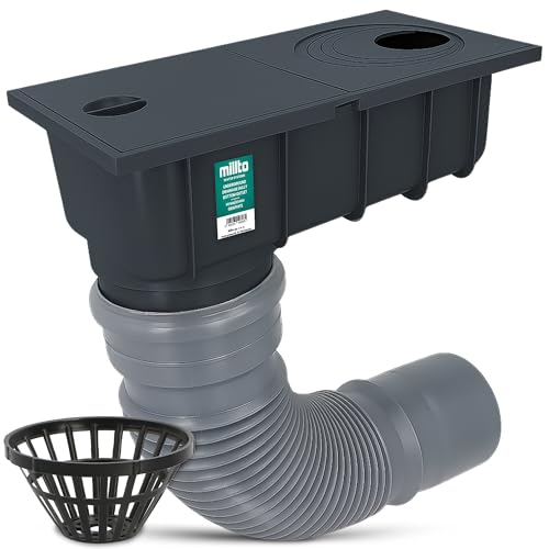 Millto Regensinkkasten 110 mm Regenwasserablauf Dachrinnenablauf Hofablauf Regenrohrablauf Sinkkasten Entwässerung Kontrollschacht mit Sieb und Flexibles Rohr 340-400 mm Graphit