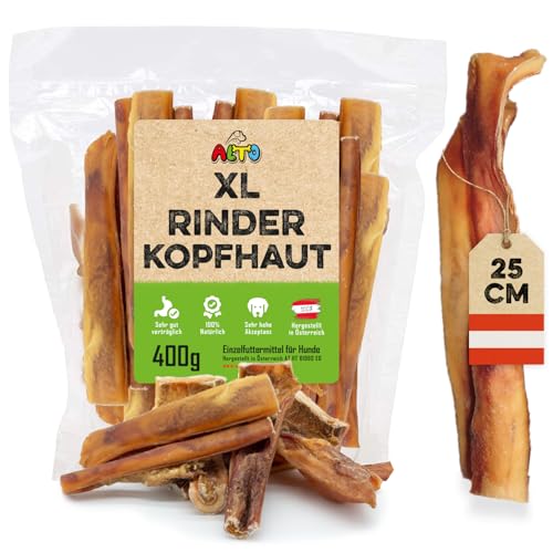 ALTO - Premium Rinderkopfhaut für große Hunde - 25cm Stücke - Hunde Kauartikel groß - Hundeleckerli für Zahnpflege Hund und Beschäftigung - 400g