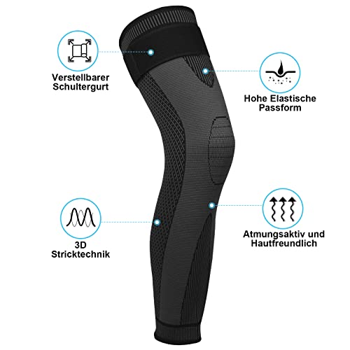 Genouillère Sport Longues pour Hommes Femmes Attelle Genou à Sangles Réglables Antidérapantes 2 Pièces Genouillère Compression pour Déchirure du Ménisque, Arthrite, Mouvement, La course (noir, XXL)