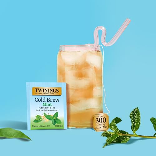 Image of Twinings Mint Green Cold Brew Iced Tea Bags, 20 Count (Pack of 6), Unsweetened Flavoured Green Tea, Caffeinated, 120 Teabags