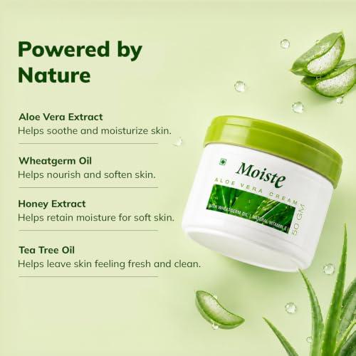 Image of Moiste Aloe Vera Moisturizer Cream For Face Women (Pack of 20) | Oily Skin, Dry & Combination Skin Types | Moisturizing Cream with Vitamin E, Tea Tree OIl & Wheat Germ Oil - 1000g