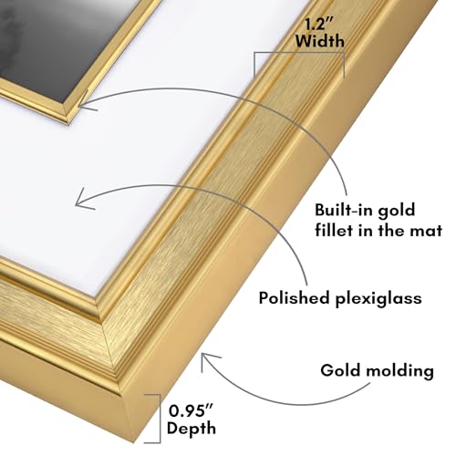 Americanflat 16x20 Picture Frame with Decorative Inner Mat Accent - Displays 11x14 Photos with Mat or 16x20 Without - Veranda Collection - Gold Vintage Frames with Polished Plexiglass