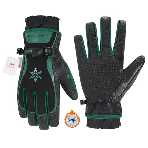 HANDLANDY Winter Work Gloves for Men Women, 3M Thinsulate Insulated Thermal Waterproof Skiing Hiking Cold Weather Gloves Green XX-Large