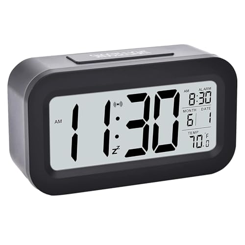 Necomi Nightlight Digital Alarm Clock, Creative Smart, Bedside Desk Table Electronic Clock Battery Operated Mute Luminous Alarm Clock with Adjustable Light, Suitable for Students and Children (Black)