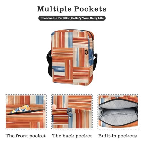 Boho Orange and Blue Regular Stripes mens messenger bag crossbody shoulder bag crossbody Cross Body Purses Adjustable Strap for School School2