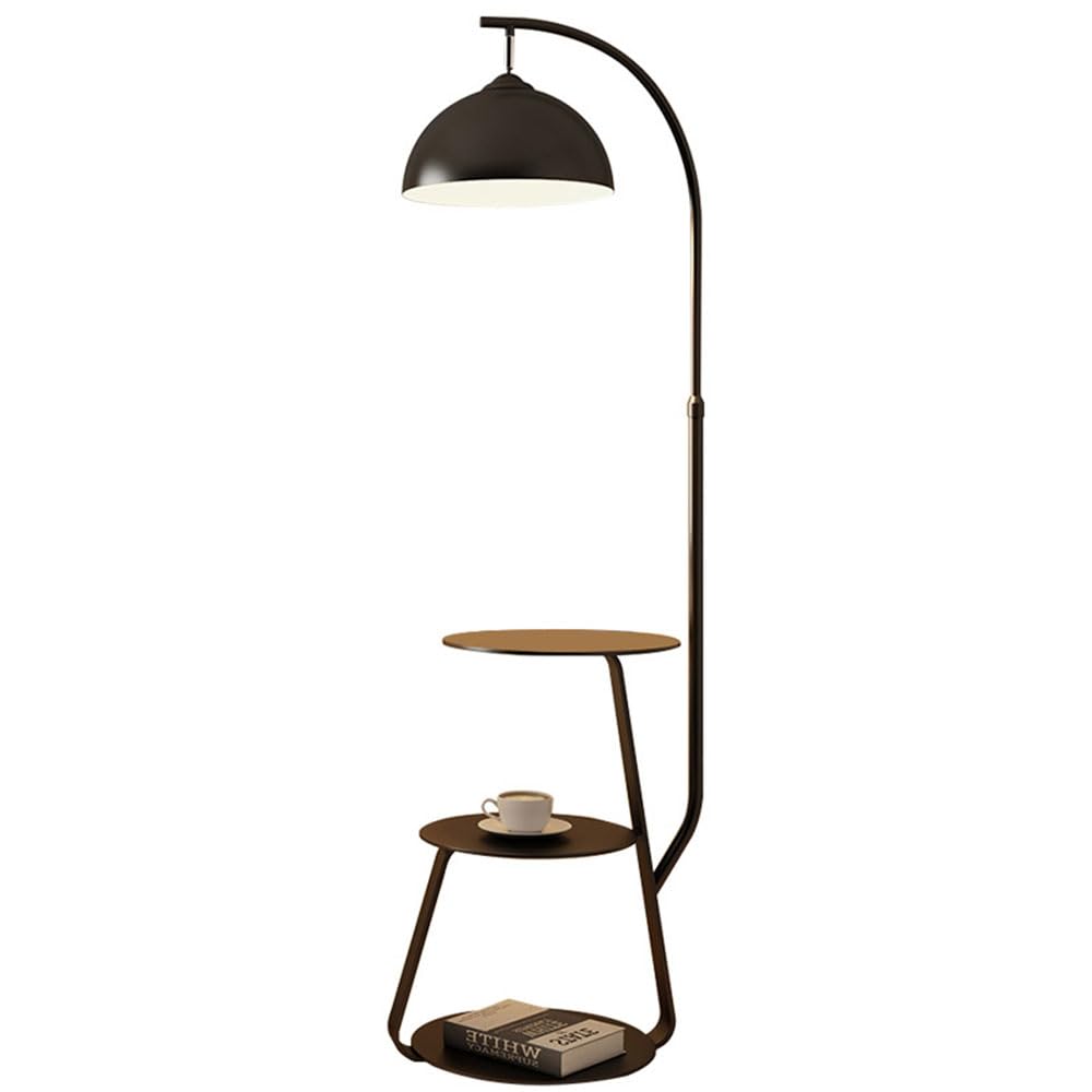 Lampadaire avec table à 3 niveaux lampe sur pied noire classique de salon
