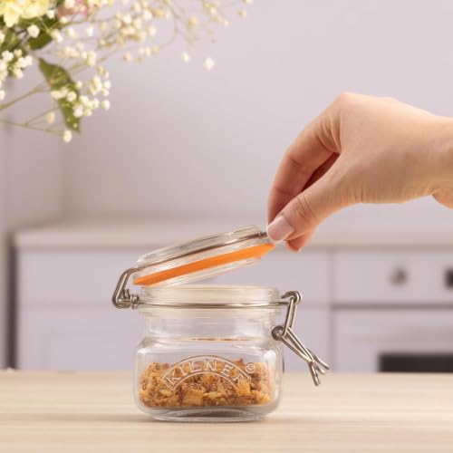 Image of Kilner Premium 250ml Airtight Leakproof Square Glass Jar with Clip Top Lid or Spices, Sauces, Chutneys, Baby Food, Honey, Ghee | Kitchen Storage Reusable BPA Free Glass Container