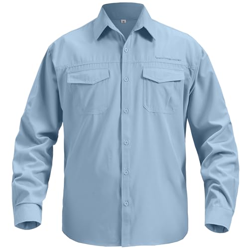 Mens Safari Sun Shirts UPF 50+ UV Sun Protection Long Sleeve Outdoor Quick Dry Fishing Hiking Gardening Shirts (5051 Blue S)