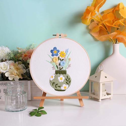 Image of GLTAYLMY 3 Pack Embroidery Starter Kit with Pattern, Stamped Cross Stitch Kits for Beginners Adults with Embroidery Hoop and Instructions, Hand Embroidery Kit